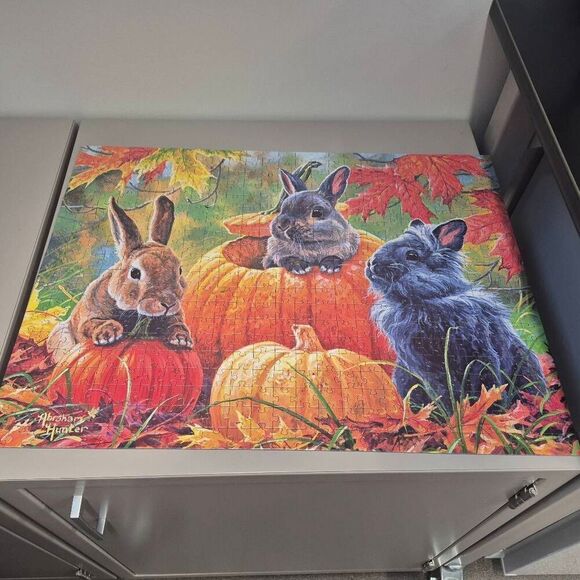 Rose Art Master Artist Abraham Hunter Pumpkin Patch Bunnies 500 pc Jigsaw Puzzle - Picture 8 of 10
